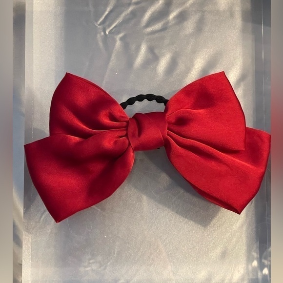 COPY - ruby Red Satiny Hair Bow Tie Hair Accessory. - Picture 4 of 15